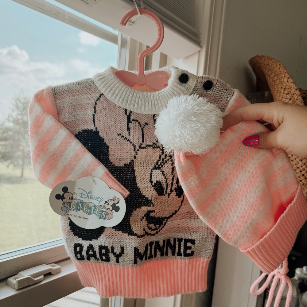 Disney Baby Minnie Sweater and Hat Set - Pink and White